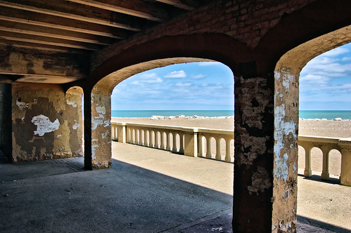 View of beach from ground floor of beach house