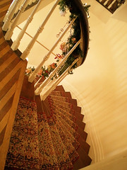 Stairs with garland down the hand rail