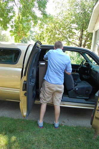Loading fridge in back seat