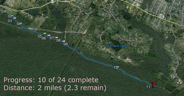 Progress: 10 of 24 complete<br />Distance: 2 miles (2.3 remain)