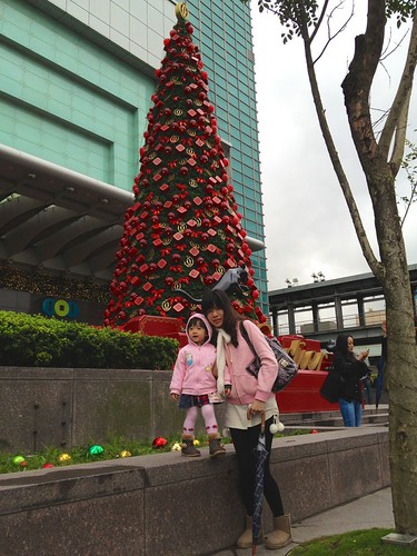 Giant Christmas tree outside Taipei 101. 跟台北101外的超大聖誕樹拍照。