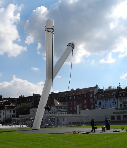 Sislej Xhafa, 'Y', 2009-2011, Hardaupark, Zurich, polymethylmethacrylate PMMA, LED lights, steel, swing rope, 16 m height by luvyabuvya