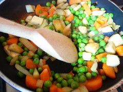Seitan stew howto: sauté vegetables 