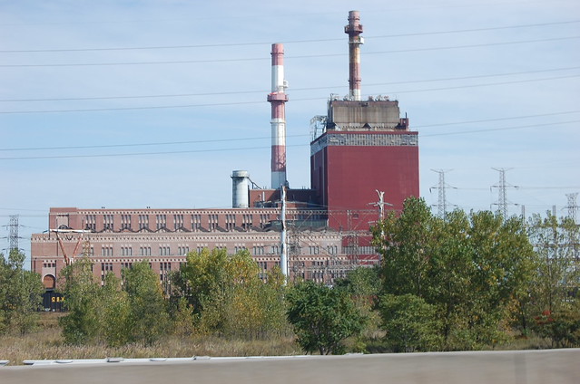 large red industrial building on the southern most port in Lake Michigan