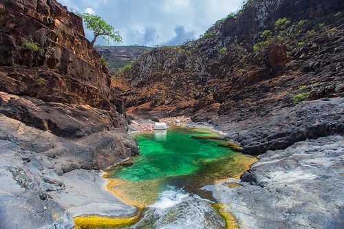 swimming pool in natural rock at wadi dirhir(Wadi Ayhft), dixam, plateau, soqotra island, unesco, yemen by anthony pappone photographer