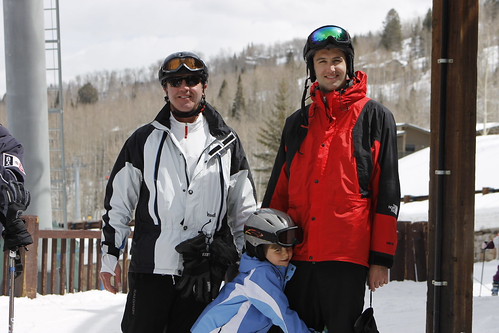 Curt, Lily and Colin about to get on the gondola at Snowmass