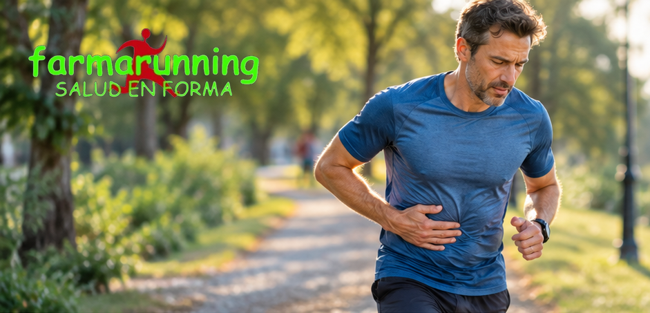 Corredor sujetándose el abdomen por dolor de barriga al correr