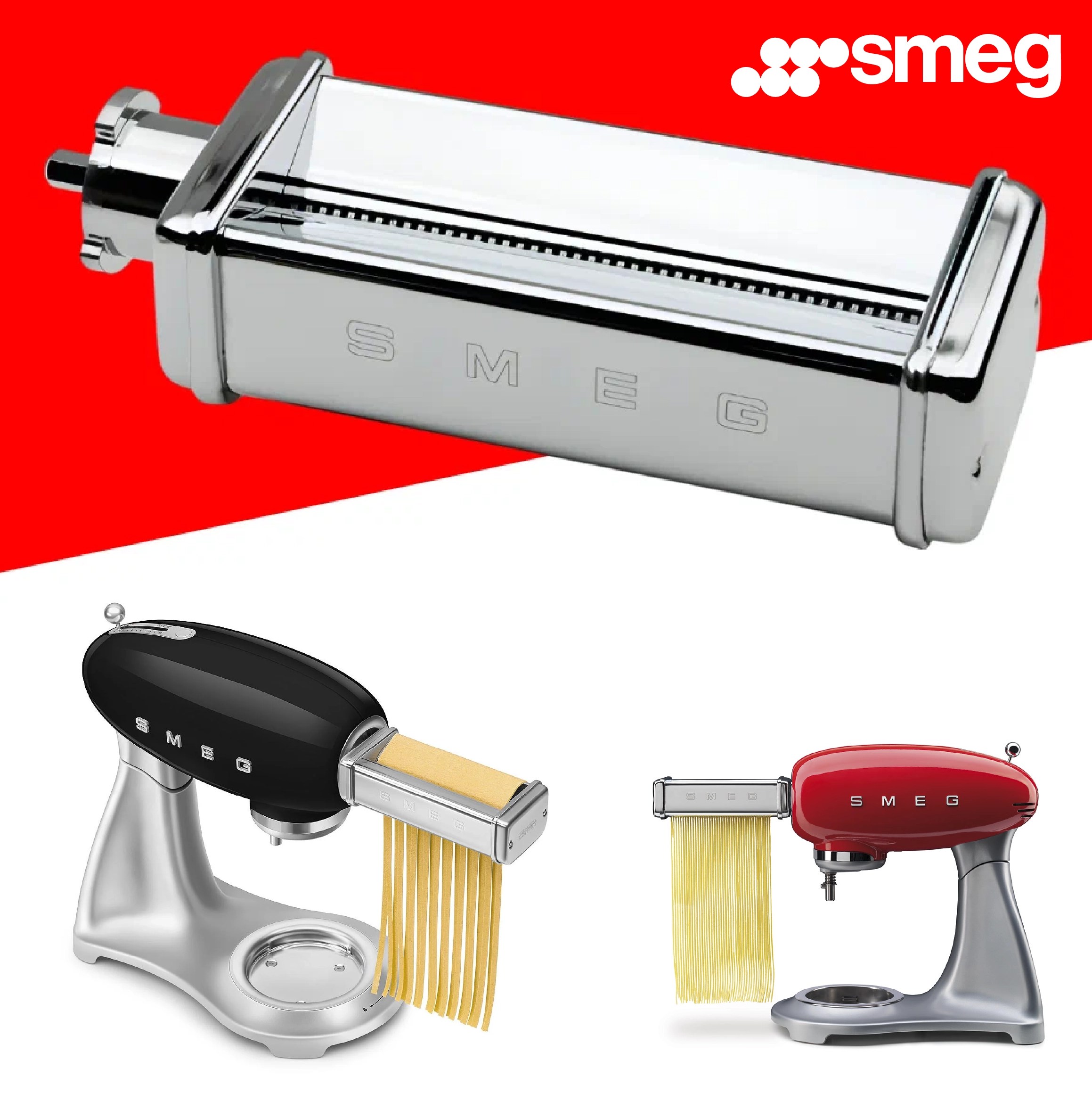 SMEG Accessoire Spaghetti, pour Robot Pâtissier, Corps en Acier, Rouleaux en Aluminium SMSC01