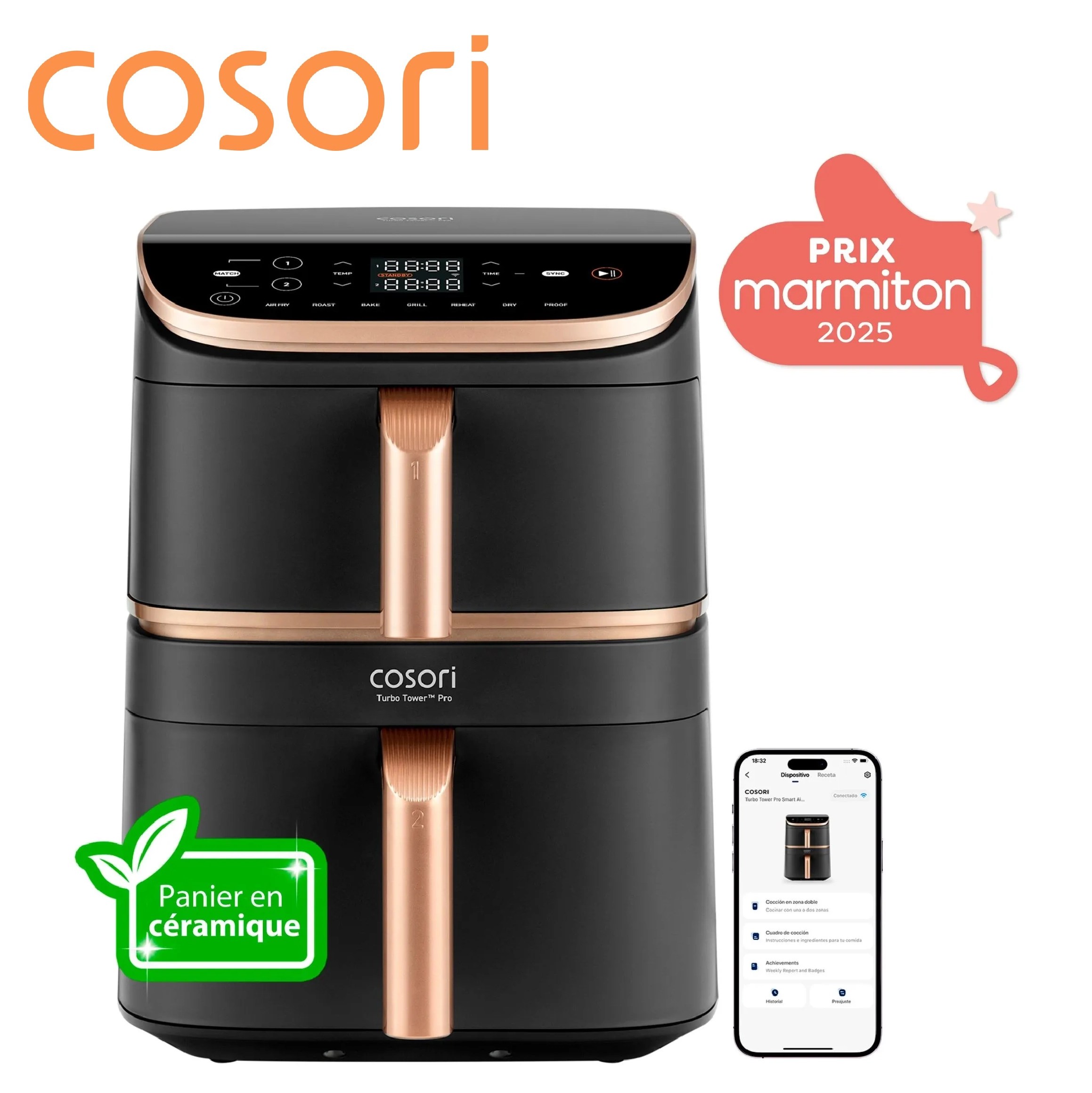 COSORI Air Fryer Turbo Tower 10,8L, 3Niveaux Cuisson, 6-en-1