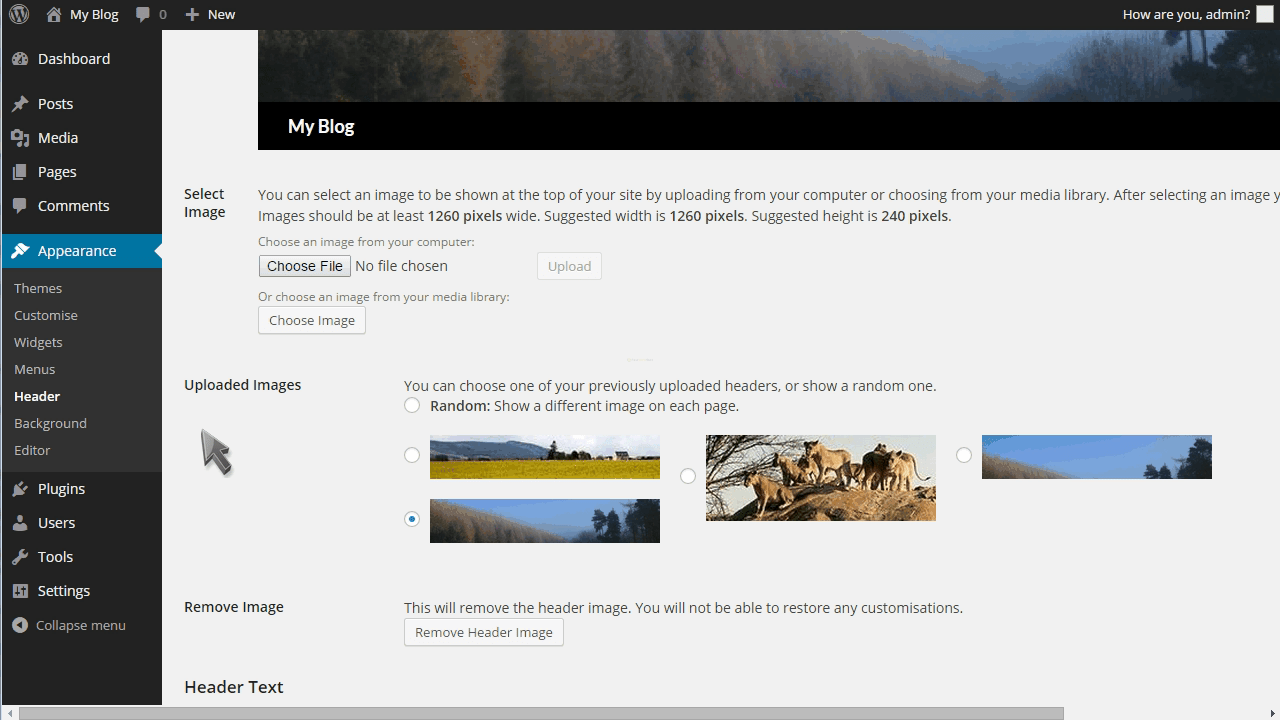 The approach shown above is a nuclear solution for header images. How to change your header in WordPress? | FastWebHost WordPress Tutorials