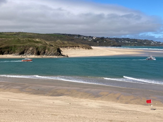 Boats heading out to sea from Hayle estuary.