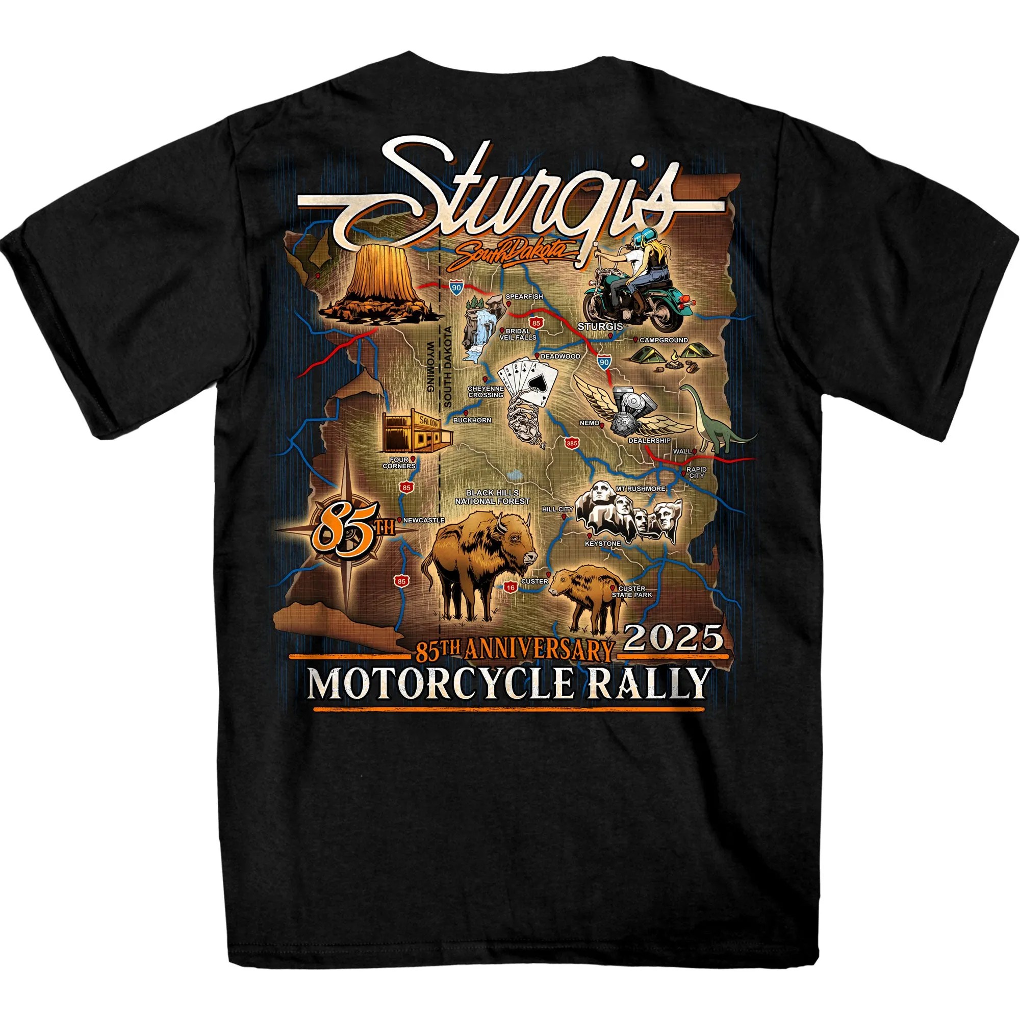 2025 Sturgis Motorcycle Rally Attractions Men's Black T-Shirt LDLO15052510