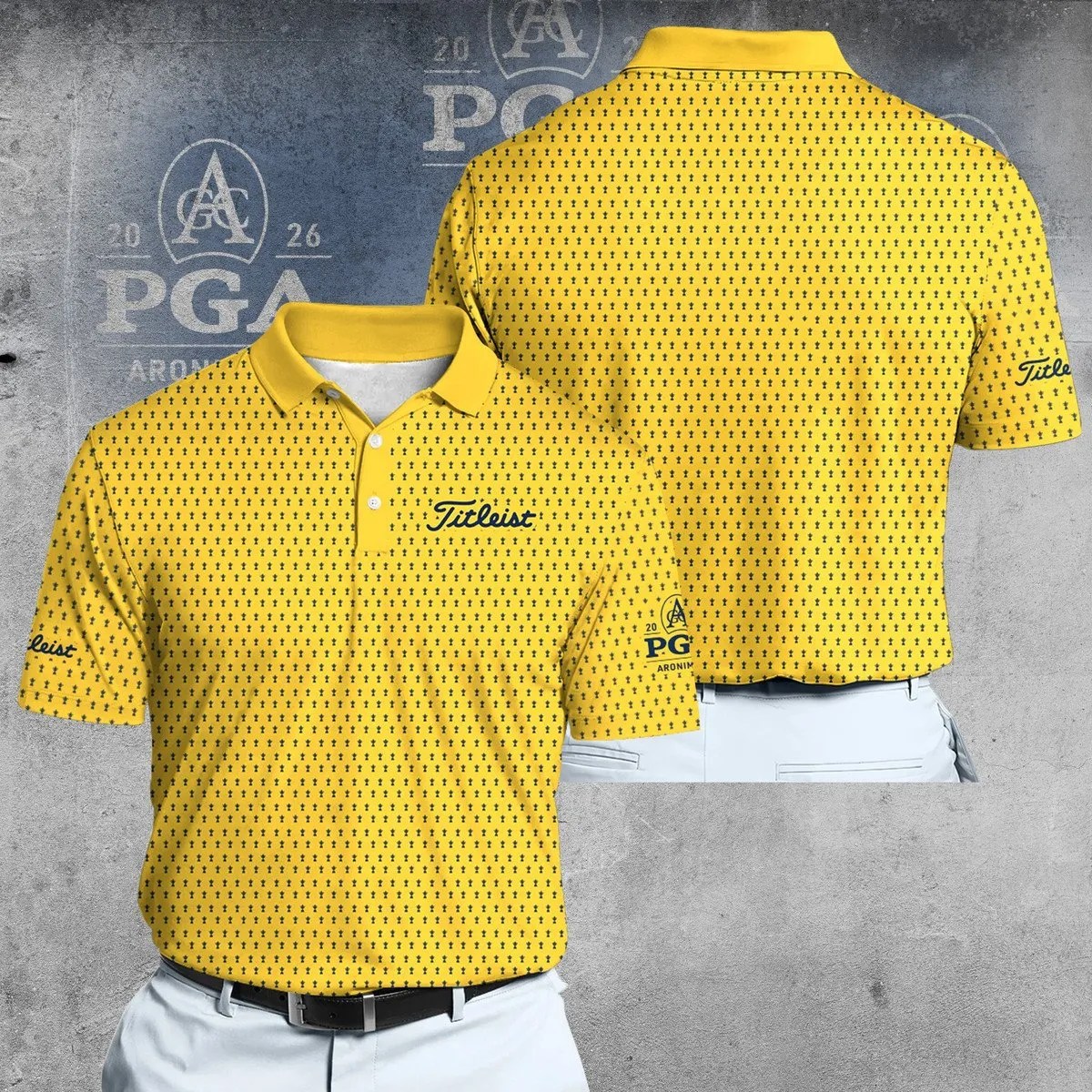 Golf 2026 PGA. Yellow And Blue Trophy Pattern AOP Polo Shirt DTL11102501