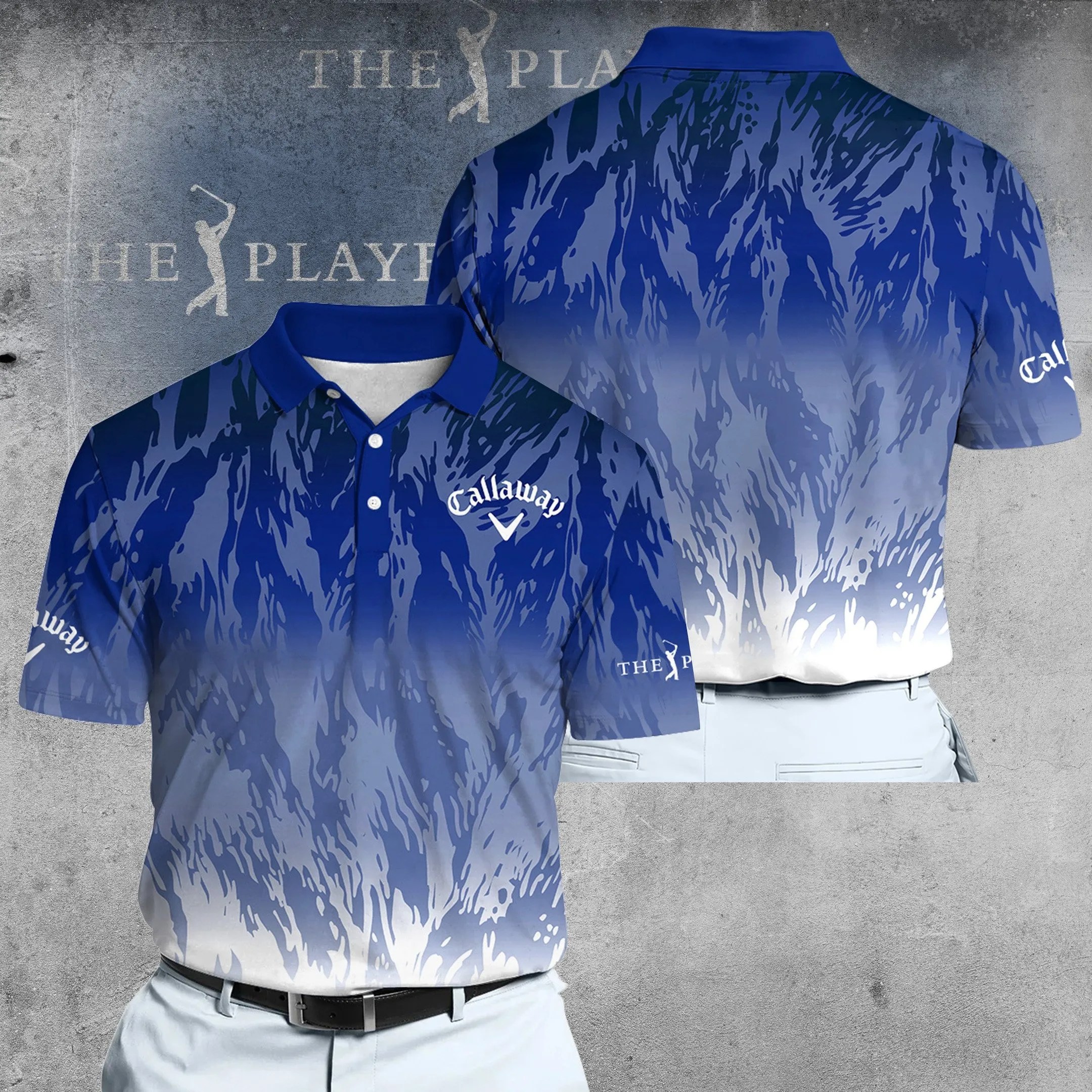 Golf 2026 The Players Blue And White Pattern AOP Polo Shirt LDLO03112543