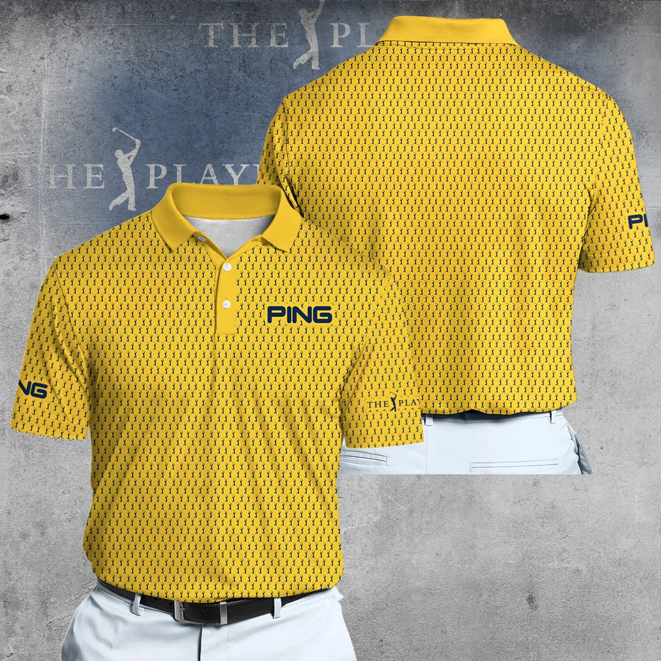 Golf 2026 The Players Yellow And Blue Pattern Pattern AOP Polo Shirt LDLO03112540