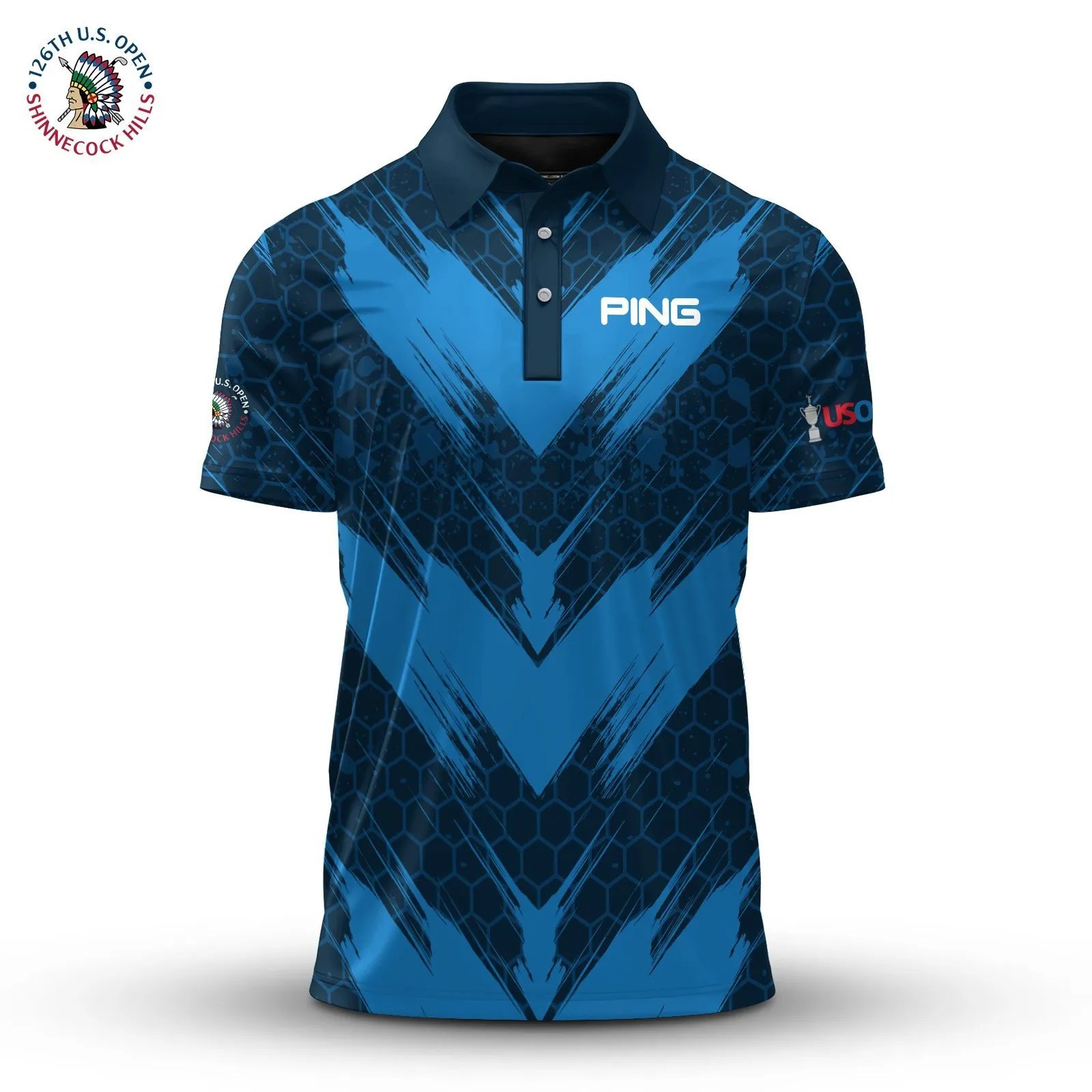 Golf 2026 Open. Blue Tech Sport Pattern AOP Polo Shirt LDLO191125112