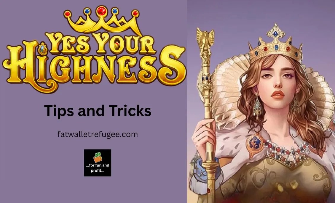 a picture of a queen wearing a crown and holding a scepter. text display on image next to the character reads "yes your highness"
