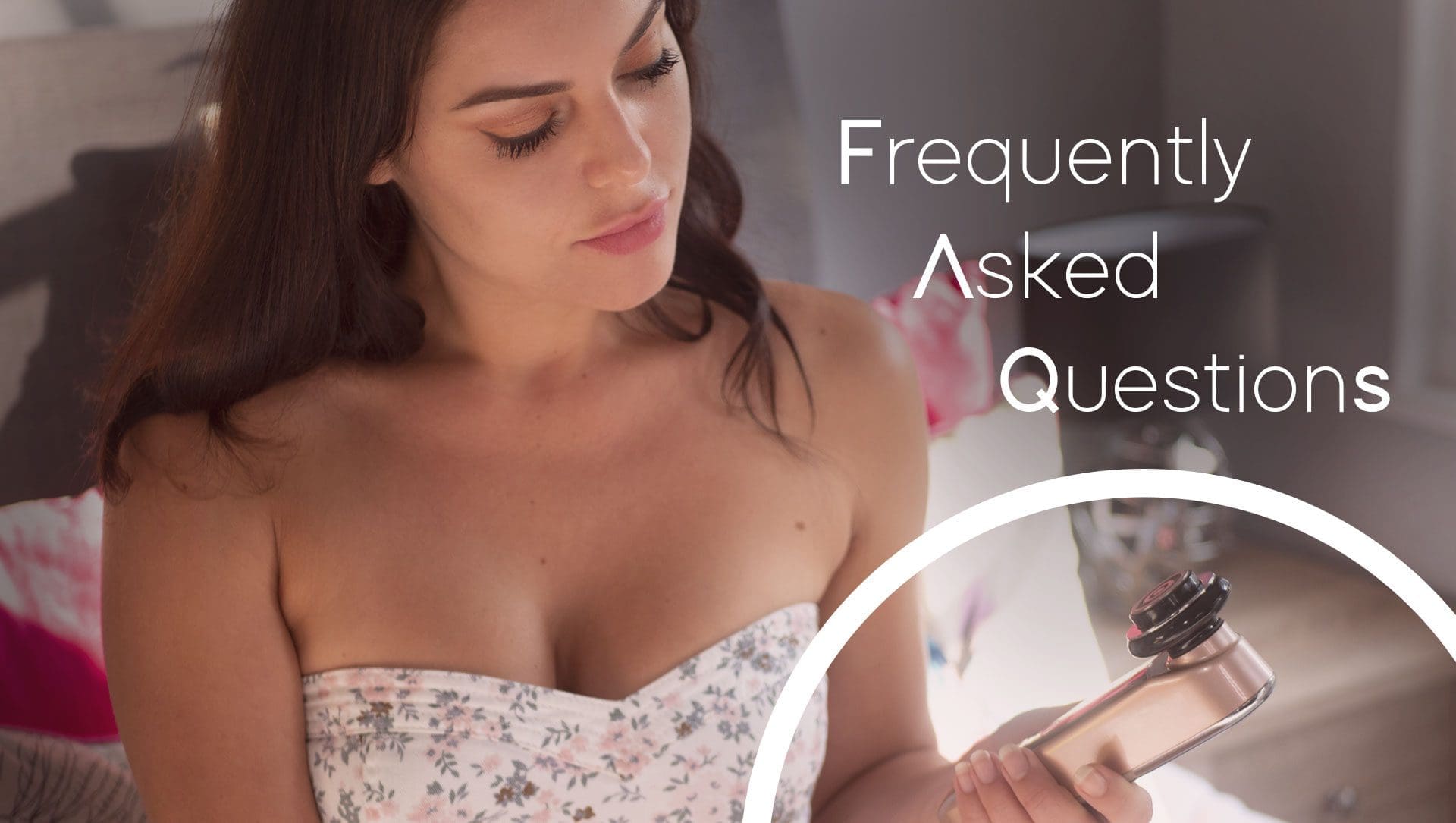 FAUSTINA frequently asked questions header featuring a woman holding an RF device