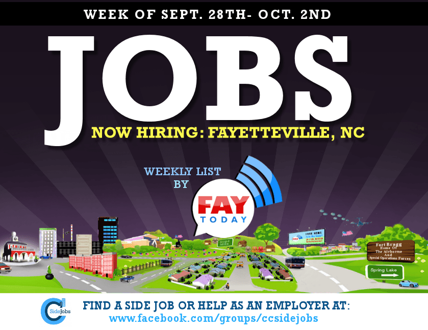 Job Openings Near Fayetteville, NC  |  Week of September 28 to October 2nd
