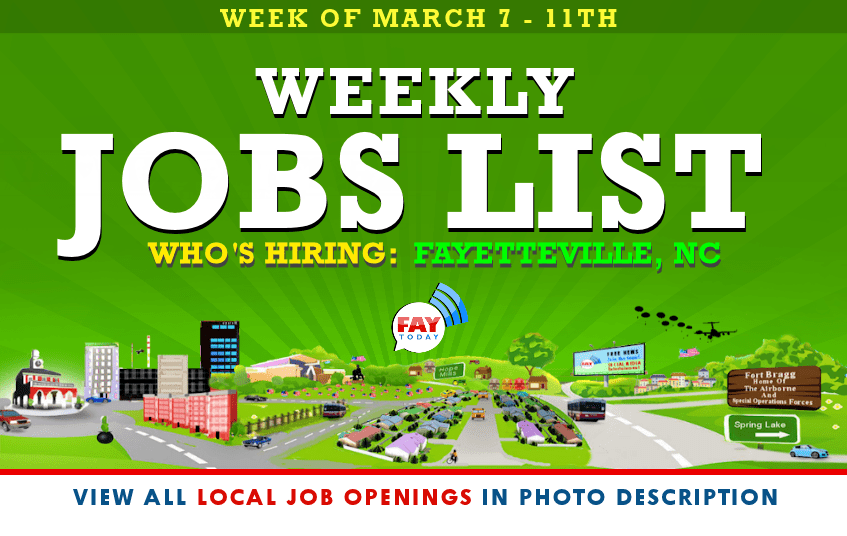 Job Openings near Fayetteville NC for the Week of March 11, 2016
