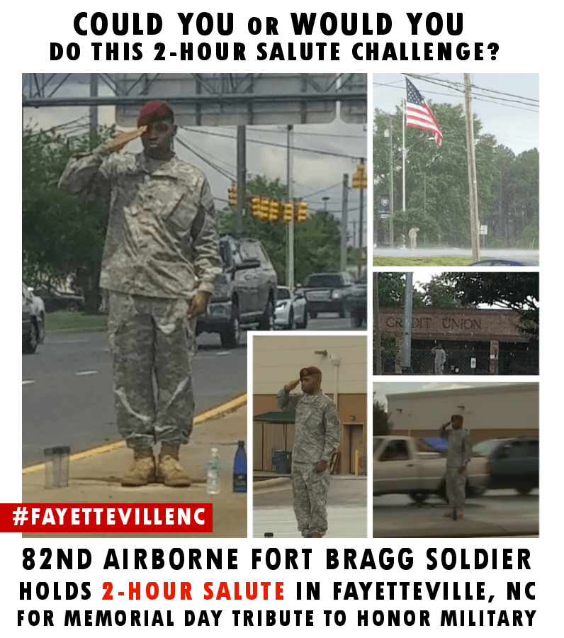 Soldier Stands on Median of Busy Road Holding Military Salute for Hours in Fayetteville NC