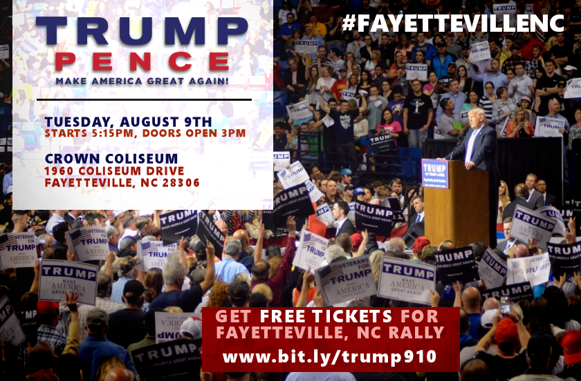 Trump Revisits Fayetteville NC for Campaign Rally Set August 9th at Crown Complex