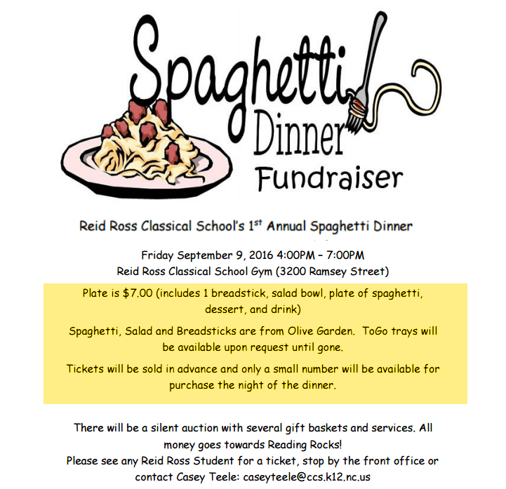 Spaghetti Dinner Fundraiser at Reid Ross on Sept 9th at 4pm