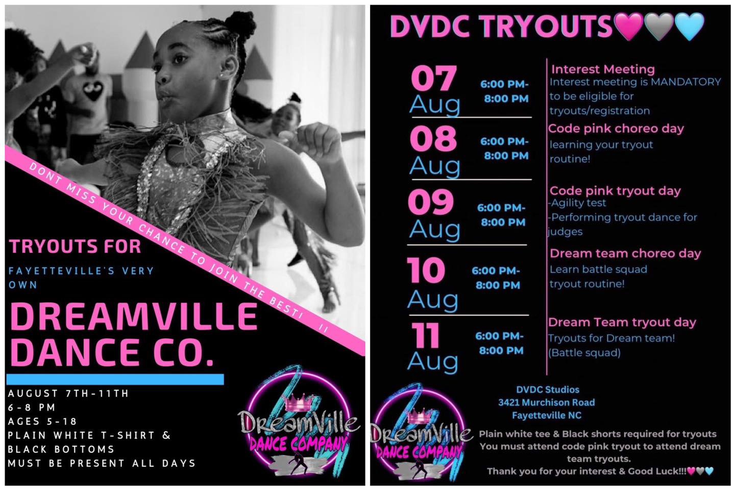 Tryouts for Dreamville Dance Company Aug 7-12, 2023