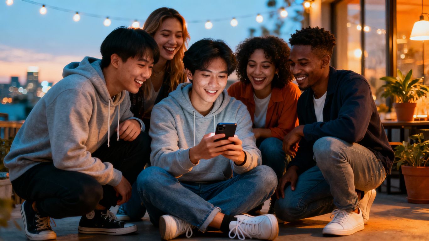 Friends planning a safe ride home on a smartphone.
