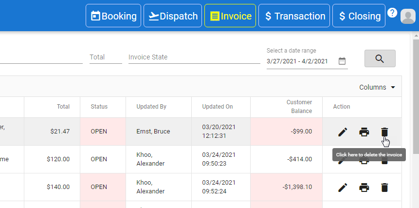 Delete Invoice