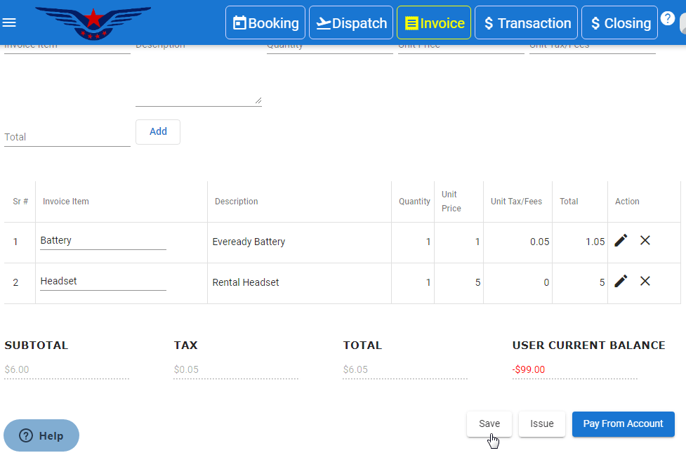 Create Invoice from Scratch