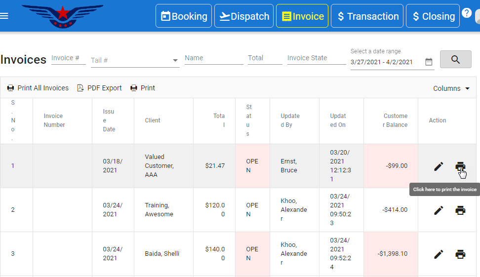 Print invoice