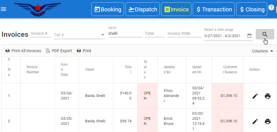 Search Invoices