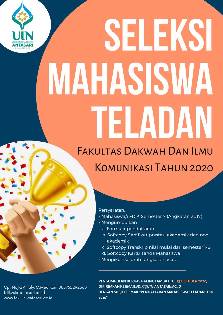 PENGUMUMAN SELEKSI MAHASISWA TELADAN TINGKAT FAKULTAS DAKWAH DAN ILMU  KOMUNIKASI TAHUN 2020 – FAKULTAS DAKWAH DAN ILMU KOMUNIKASI