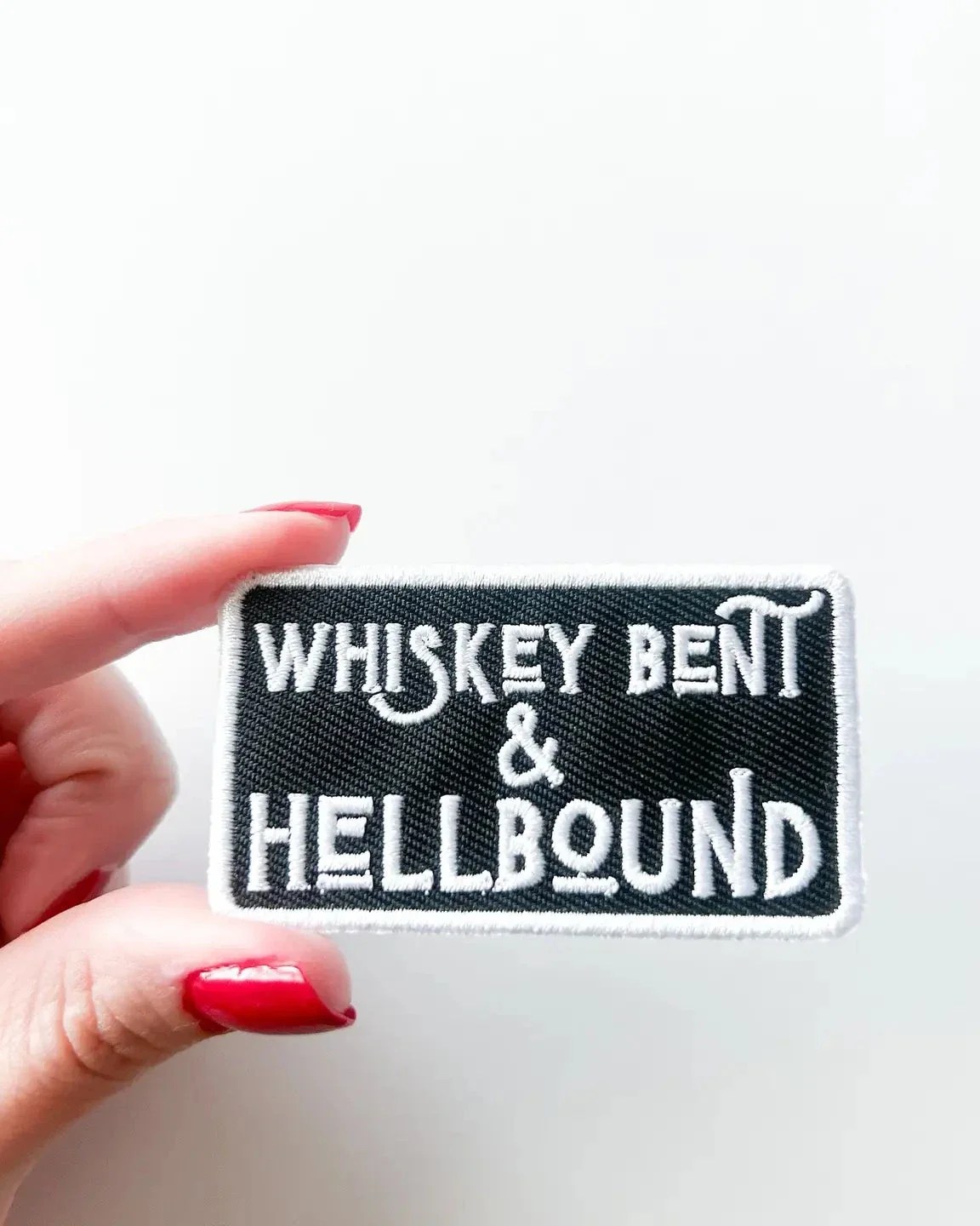 Whiskey Bent Hell Bound Iron On Patch Feather Larch