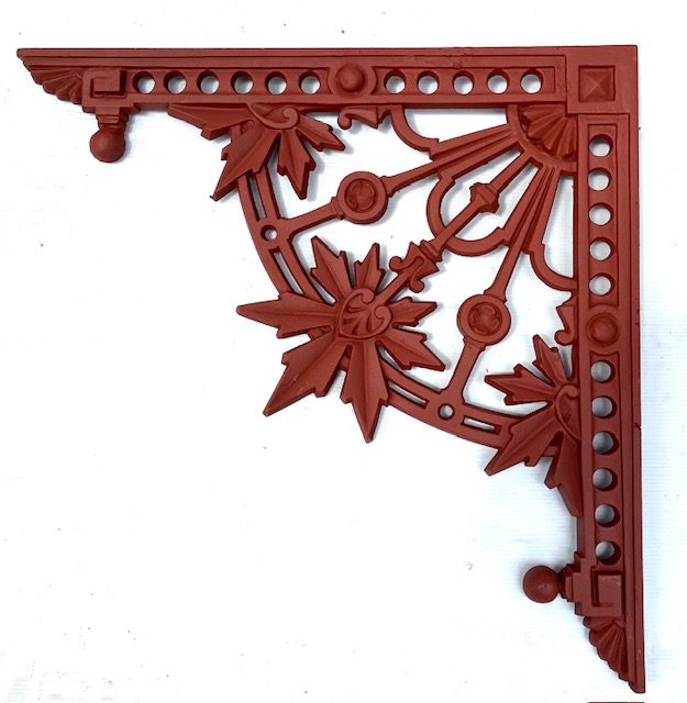 Cast iron, original maple leaf verandah corners with fan ends, grit blasted and primed ready for painting, 15 available, 470 x 470mm (LW149) $95 each salvaged vintage recycled, demolition, reproduction, restoration, home renovation secondhand, used , original, old, reclaimed, heritage, antique, victorian, art nouveau edwardian georgian art deco
