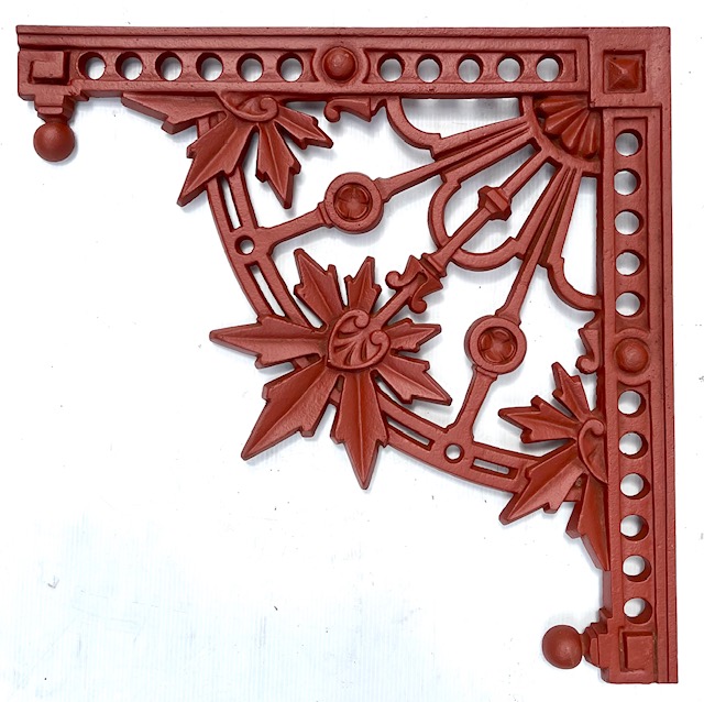 Cast iron, original maple leaf verandah corners with snub ends, grit blasted and primed ready for painting, 9 available, 415 x 415mm (LW150) $95 each salvaged vintage recycled, demolition, reproduction, restoration, home renovation secondhand, used , original, old, reclaimed, heritage, antique, victorian, art nouveau edwardian georgian art deco