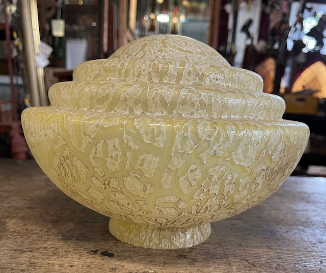 Detail of crackle cream Art Deco light, circa 1935, 25cm diam (L391) $225 salvaged vintage recycled, demolition, reproduction, restoration, home renovation secondhand, used , original, old, reclaimed, heritage, antique, victorian, art nouveau edwardian georgian art deco