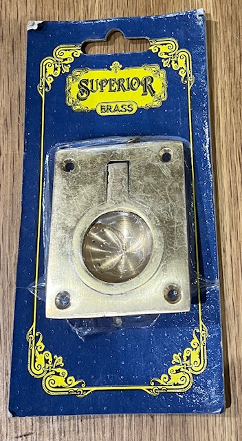 Polished brass flush rectangular ring pull, Superior brand, unused, 2 available, 50mm x 65mm (H686) $15 each salvaged vintage recycled, demolition, reproduction, restoration, home renovation secondhand, used , original, old, reclaimed, heritage, antique, victorian, art nouveau edwardian georgian art deco