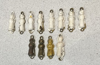 Brass covered key escutcheons, 6cm H 12 available (H741) $15 each salvaged vintage recycled, demolition, reproduction, restoration, home renovation secondhand, used , original, old, reclaimed, heritage, antique, victorian, art nouveau edwardian georgian art deco
