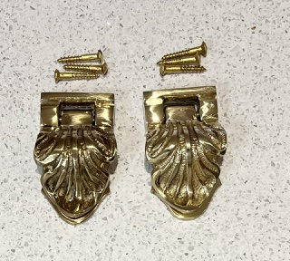 Brass acanthus leaf hinged window lift pair, unused, 5 x 3cm (H740) $20 pair salvaged vintage recycled, demolition, reproduction, restoration, home renovation secondhand, used , original, old, reclaimed, heritage, antique, victorian, art nouveau edwardian georgian art deco