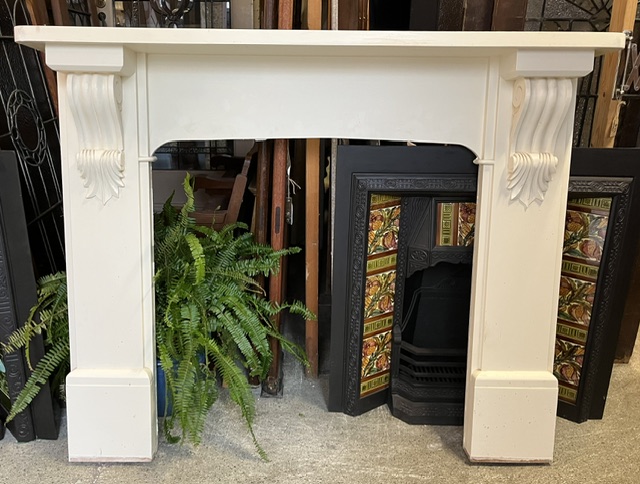 Substantial reproduction timber mantel, very crisp details with Victorian scrolls, top shelf W 1600 x D 220mm, height 1275mm, outer leg 1505mm, opening W 995 x H 980mm (M323) $845 salvaged vintage recycled, demolition, reproduction, restoration, home renovation secondhand, used , original, old, reclaimed, heritage, antique, victorian, art nouveau edwardian georgian art deco