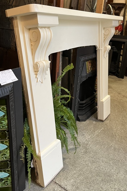 Substantial reproduction timber mantel, very crisp details with Victorian scrolls, top shelf W 1600 x D 220mm, height 1275mm, outer leg 1505mm, opening W 995 x H 980mm (M323) $845 salvaged vintage recycled, demolition, reproduction, restoration, home renovation secondhand, used , original, old, reclaimed, heritage, antique, victorian, art nouveau edwardian georgian art deco