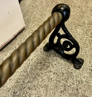 Detail of bar foot rail, twisty brass and cast iron, 1785mm long x 230mm high x 190mm deep (RR293) $275 salvaged vintage recycled, demolition, reproduction, restoration, home renovation secondhand, used , original, old, reclaimed, heritage, antique, victorian, art nouveau edwardian georgian art deco