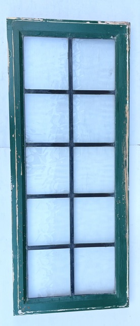 Reverse of textured glass 10 pane leadlight and timber window, frame 457 x 1120mm, glass 350 x 1015mm (D364) $165 salvaged vintage recycled, demolition, reproduction, restoration, home renovation secondhand, used , original, old, reclaimed, heritage, antique, victorian, art nouveau edwardian georgian art deco