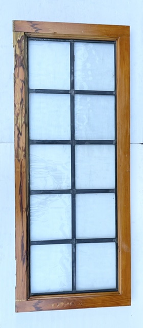Textured glass 10 pane leadlight and timber window, frame 457 x 1120mm, glass 350 x 1015mm (D364) $165 salvaged vintage recycled, demolition, reproduction, restoration, home renovation secondhand, used , original, old, reclaimed, heritage, antique, victorian, art nouveau edwardian georgian art deco