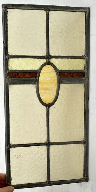 Original restored Art Deco lead light panels, warm cream, gold and red colourways, matches LL288, each panel is H 455 x W 225mm (LL380) $360 pair salvaged vintage recycled, demolition, reproduction, restoration, home renovation secondhand, used , original, old, reclaimed, heritage, antique, victorian, art nouveau edwardian georgian art deco