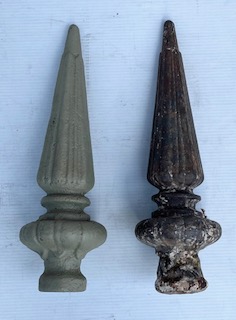 Gate post cast iron finials, 255mm H (LW153) $95 each salvaged vintage recycled, demolition, reproduction, restoration, home renovation secondhand, used , original, old, reclaimed, heritage, antique, victorian, art nouveau edwardian georgian art deco