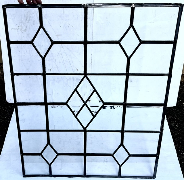 Clear glass geometric panel, 808 x 626mm (LL383 FOZI) $325 salvaged vintage recycled, demolition, reproduction, restoration, home renovation secondhand, used , original, old, reclaimed, heritage, antique, victorian, art nouveau edwardian georgian art deco