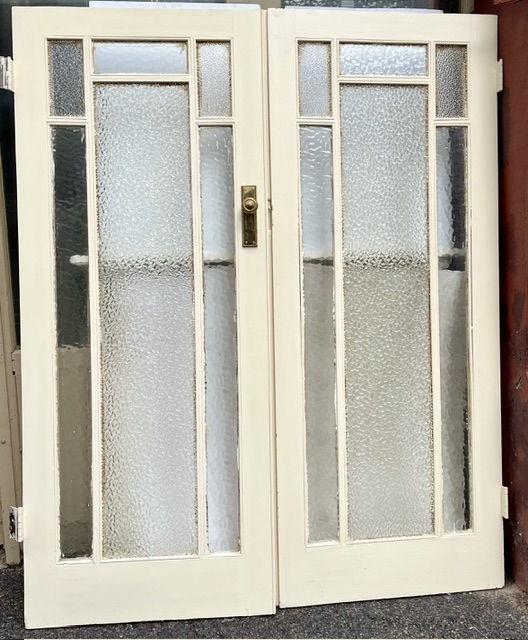 1920s textured glass double internal timber doors, W 1605 x H 2010 x D 40mm (D373) $545 pair salvaged vintage recycled, demolition, reproduction, restoration, home renovation secondhand, used , original, old, reclaimed, heritage, antique, victorian, art nouveau edwardian georgian art deco